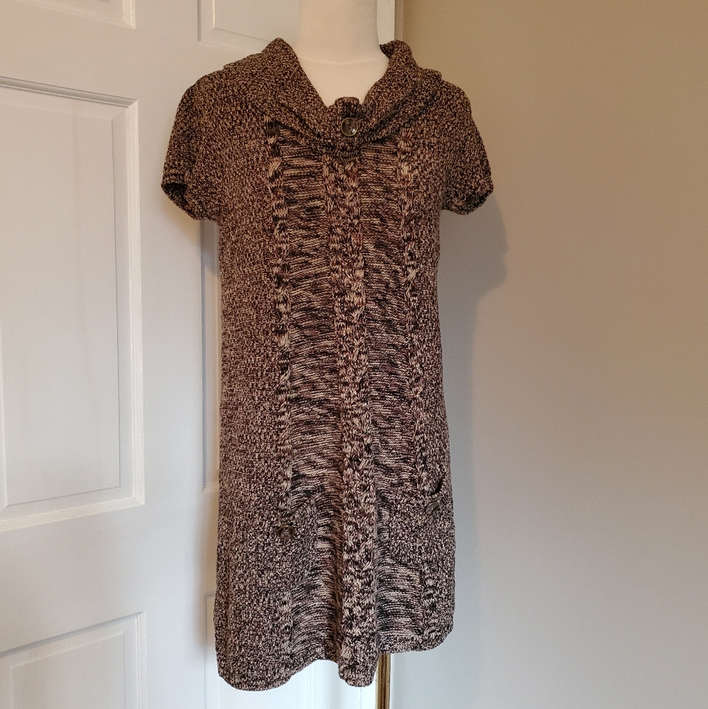 Vintage brown cowl shawl neck sweater tunic size medium dress marled pockets